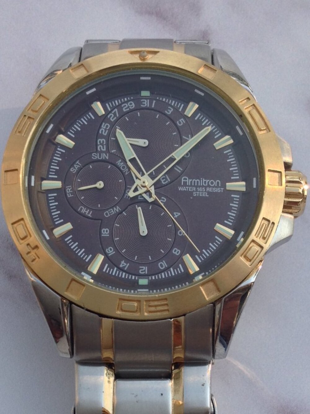 Armitron  Chronograph 6P27 Brown Face, Gold Silver Wristwatch For Man or Woman